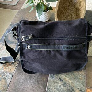 DIESEL,  Black Briefcase with Fold-Over Flap